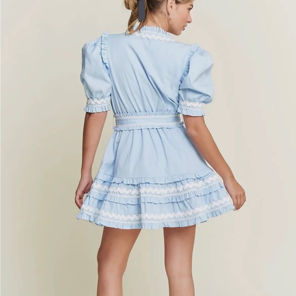 Light Blue Ruffle Wrap Mini Dress - Picture 3 of 4